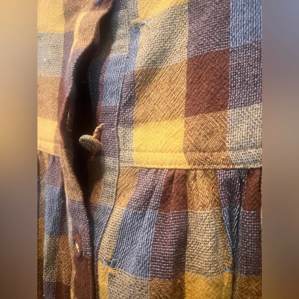 Girls' Yellow & Brown Plaid Button-Front Dress